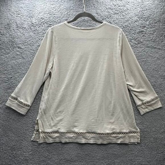 Belle Beach by Kim Gravel Large Beige V-Neck Top Lace Cut Out Beach Vacation - Picture 10 of 11